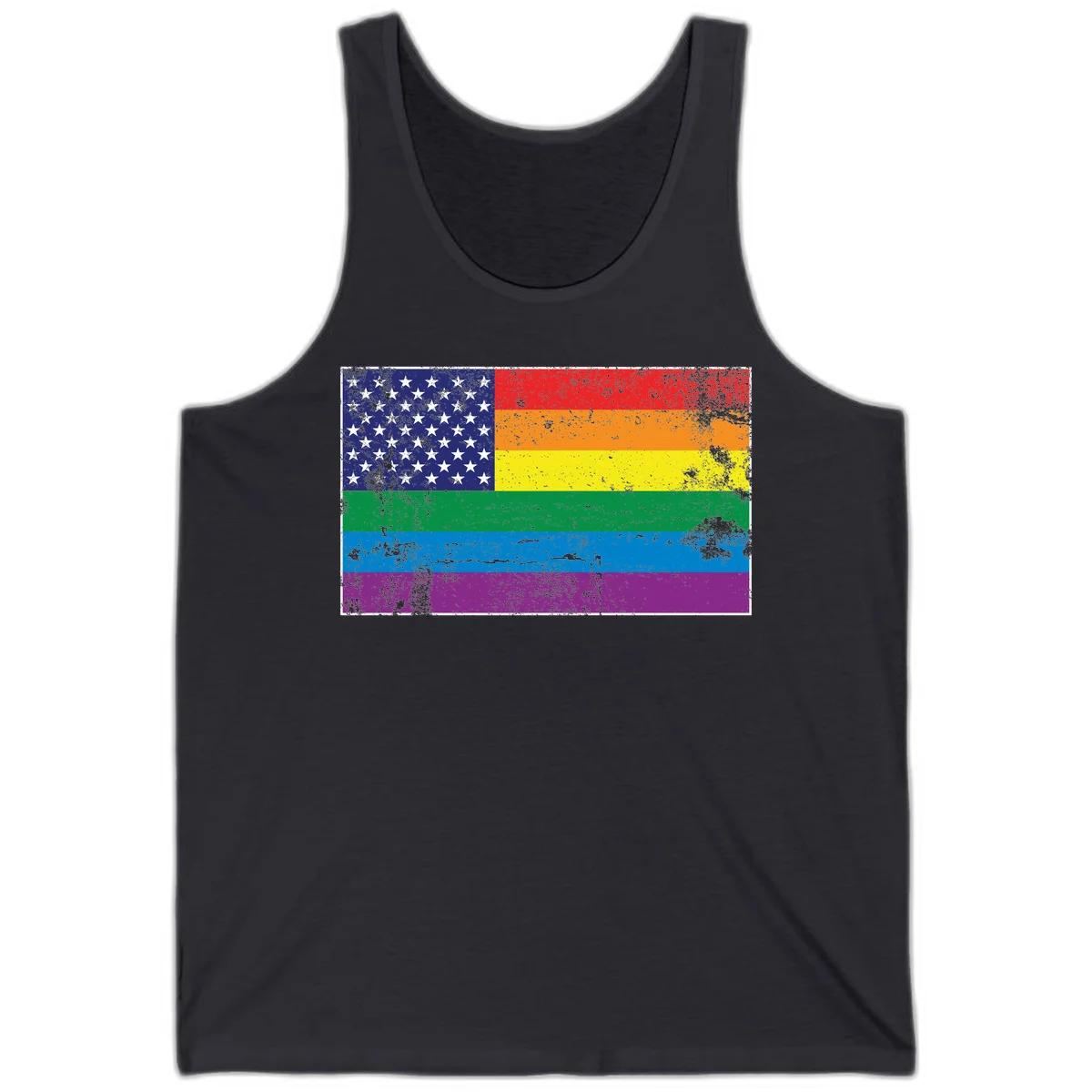 American flag with stars merged with rainbow pride flag stripes in distressed grunge style in Dark Grey