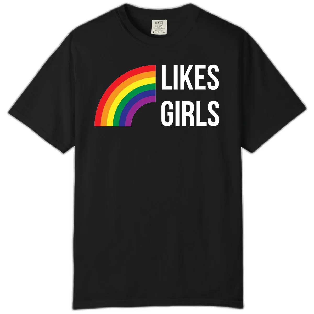 Colorful rainbow arc with 'Likes Girls' text - likes-girls-pride design on gray background in Black