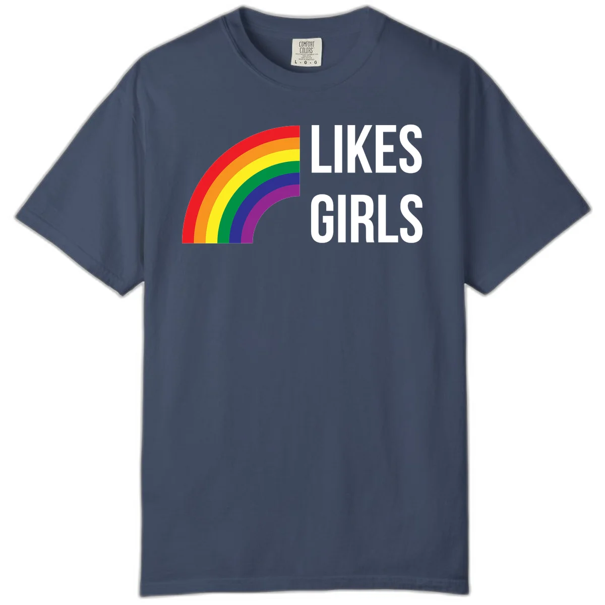 Colorful rainbow arc with 'Likes Girls' text - likes-girls-pride design on gray background in Midnight