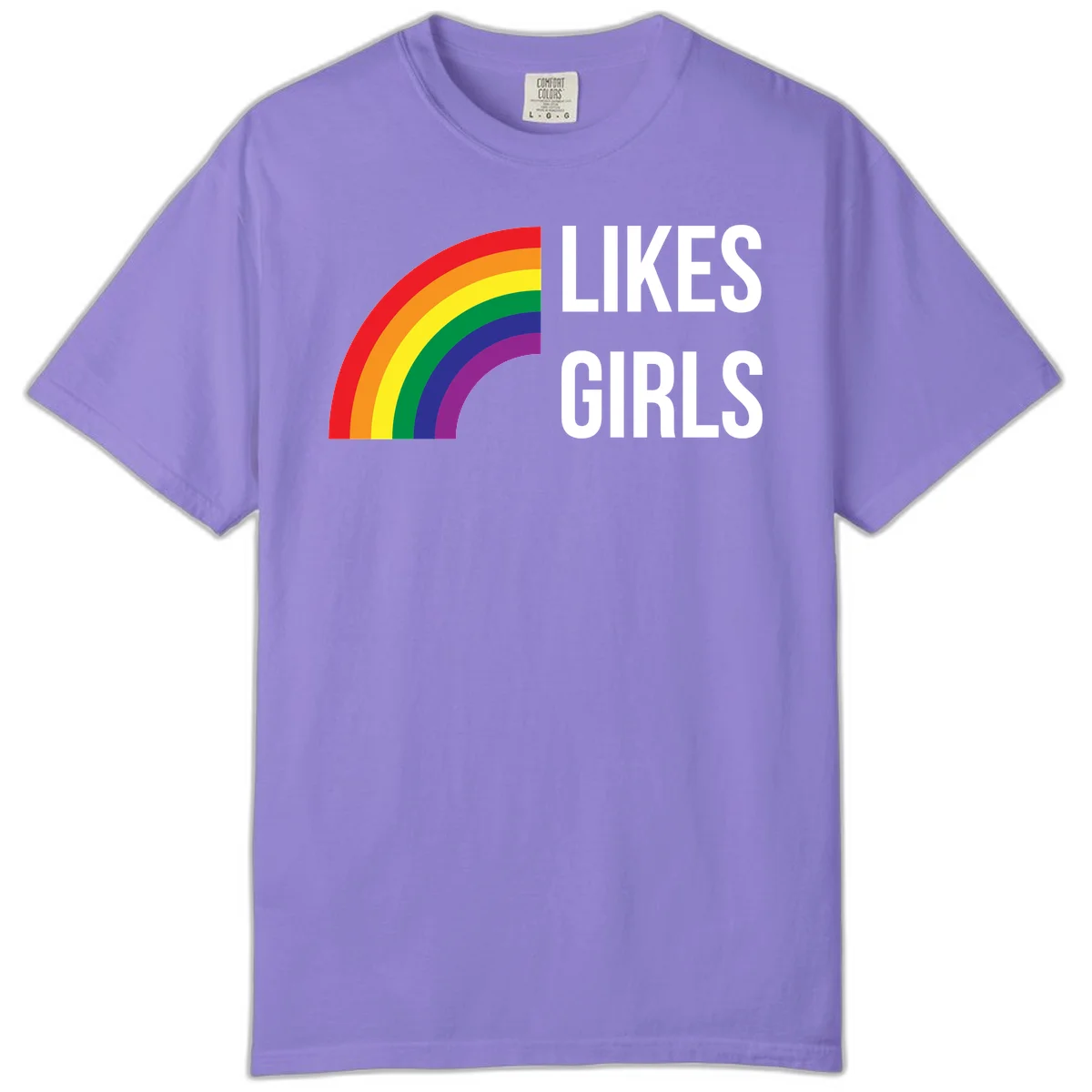 Colorful rainbow arc with 'Likes Girls' text - likes-girls-pride design on gray background in Violet