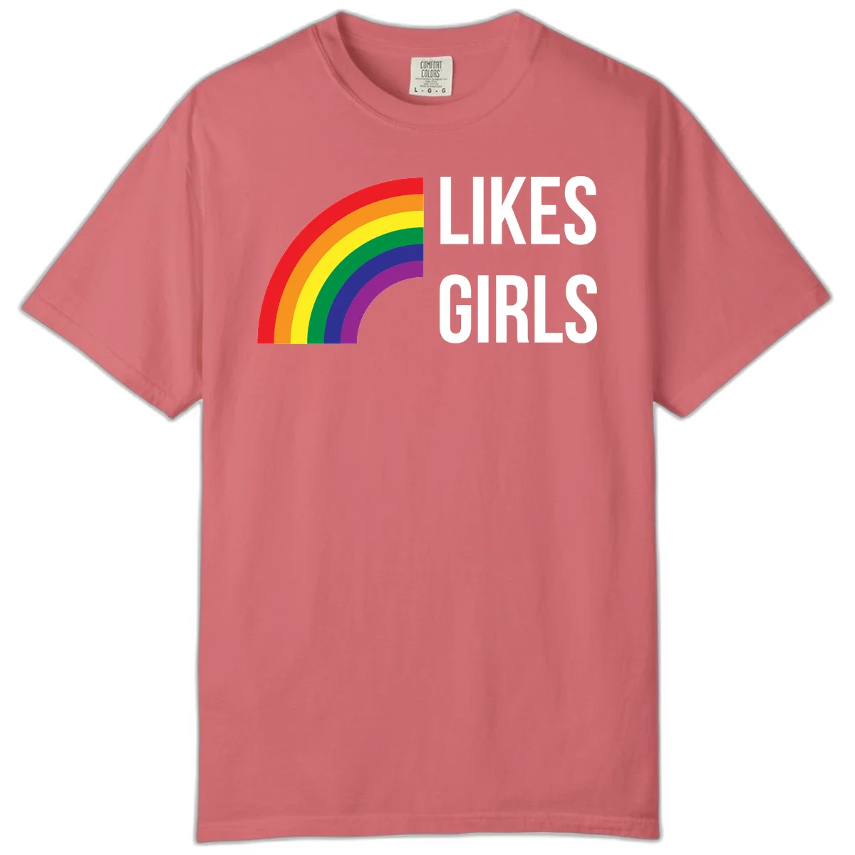 Colorful rainbow arc with 'Likes Girls' text - likes-girls-pride design on gray background in Watermelon
