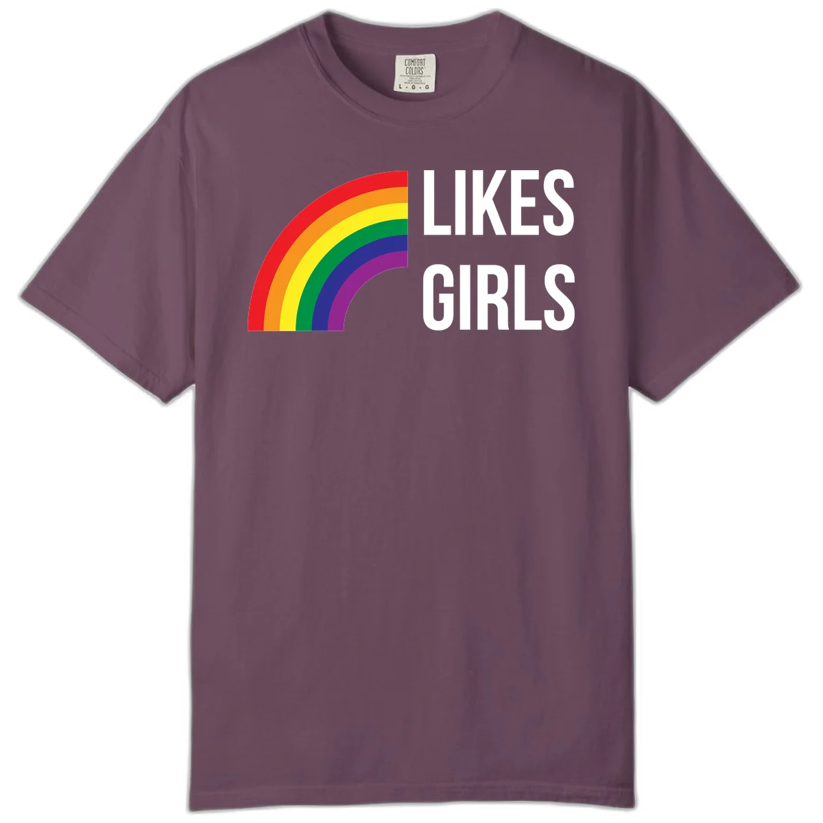 Colorful rainbow arc with 'Likes Girls' text - likes-girls-pride design on gray background in Berry