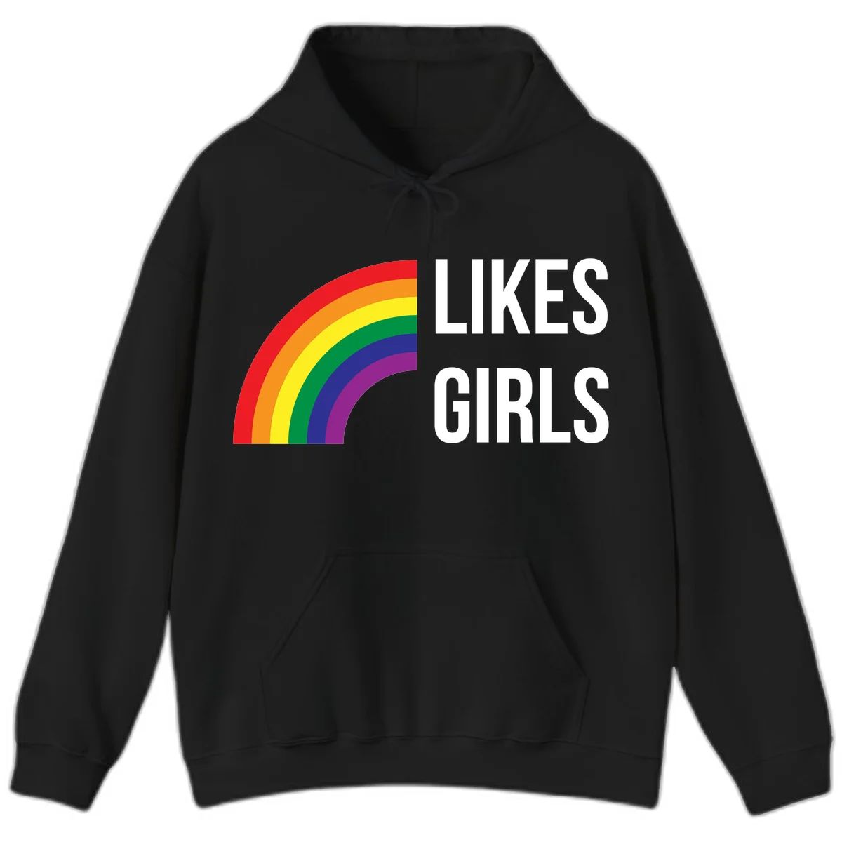 Colorful rainbow arc with 'Likes Girls' text - likes-girls-pride design on gray background in Black