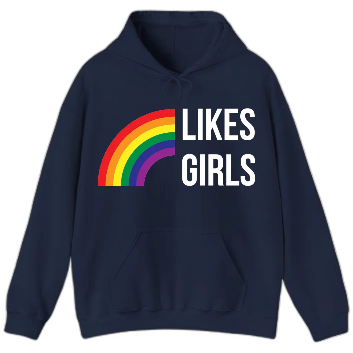 Colorful rainbow arc with 'Likes Girls' text - likes-girls-pride design on gray background in Navy