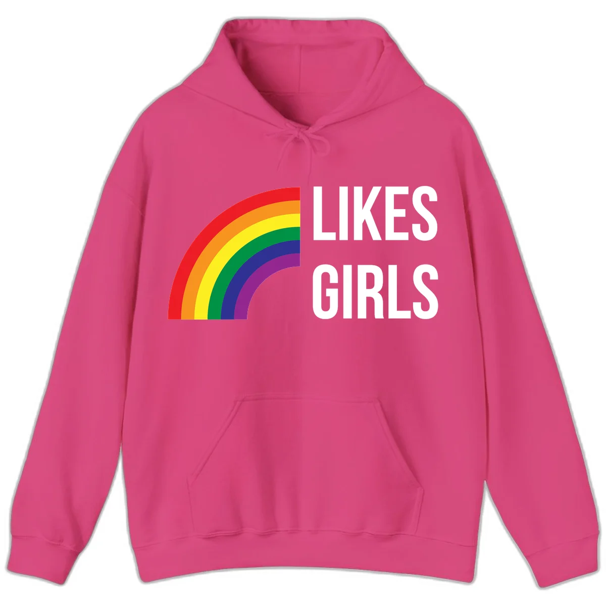 Colorful rainbow arc with 'Likes Girls' text - likes-girls-pride design on gray background in Heliconia