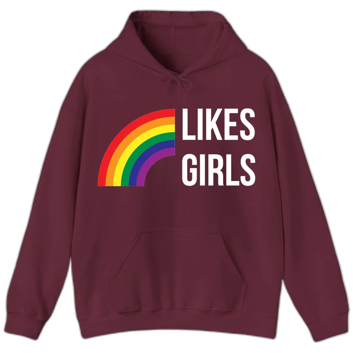 Colorful rainbow arc with 'Likes Girls' text - likes-girls-pride design on gray background in Maroon