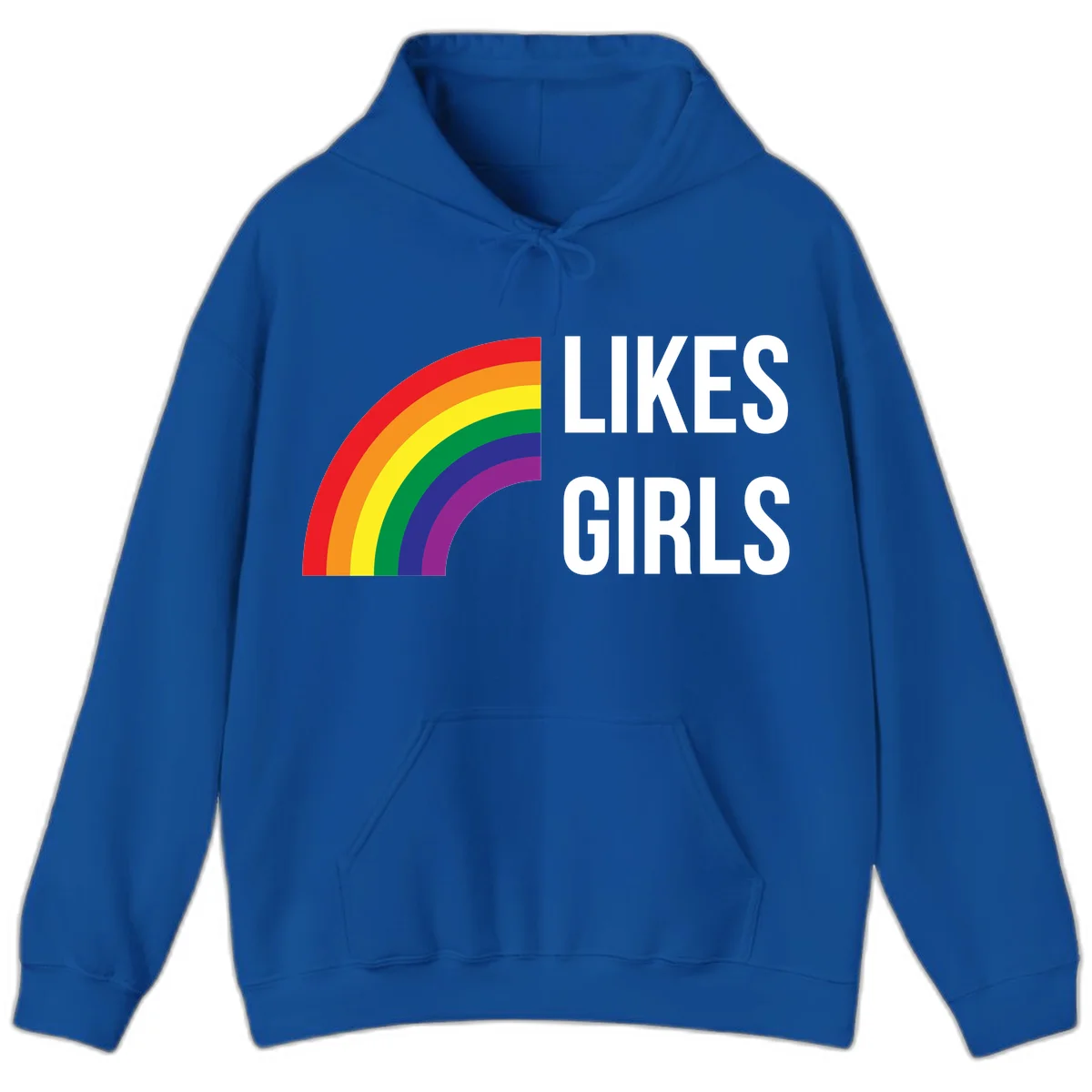 Colorful rainbow arc with 'Likes Girls' text - likes-girls-pride design on gray background in Royal