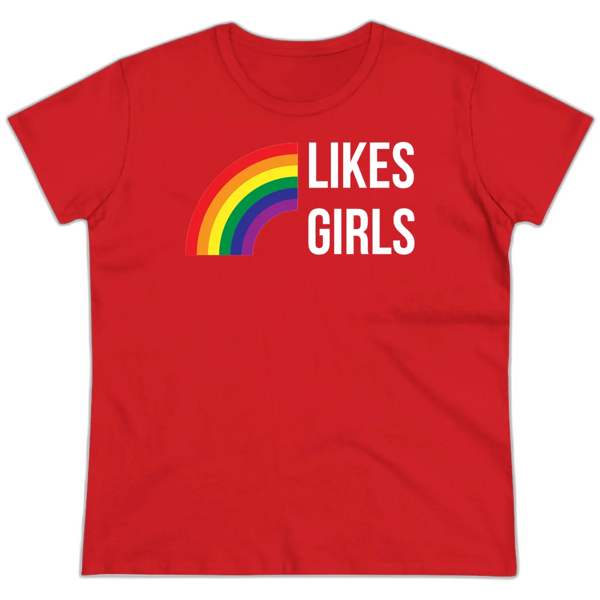 Colorful rainbow arc with 'Likes Girls' text - likes-girls-pride design on gray background in Red