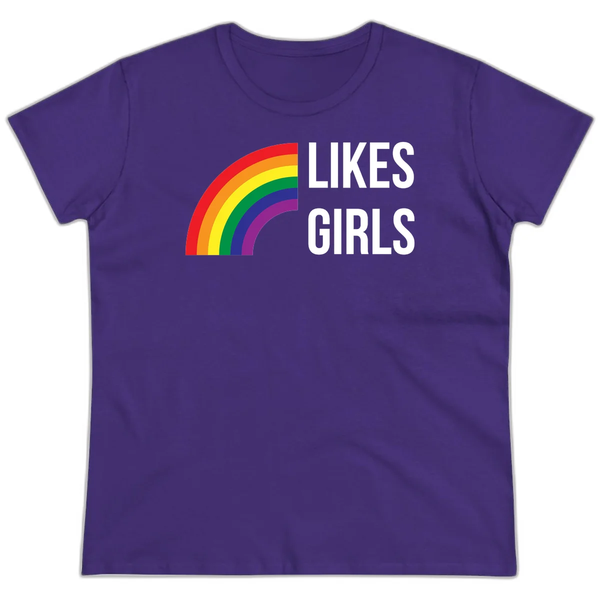 Colorful rainbow arc with 'Likes Girls' text - likes-girls-pride design on gray background in Purple