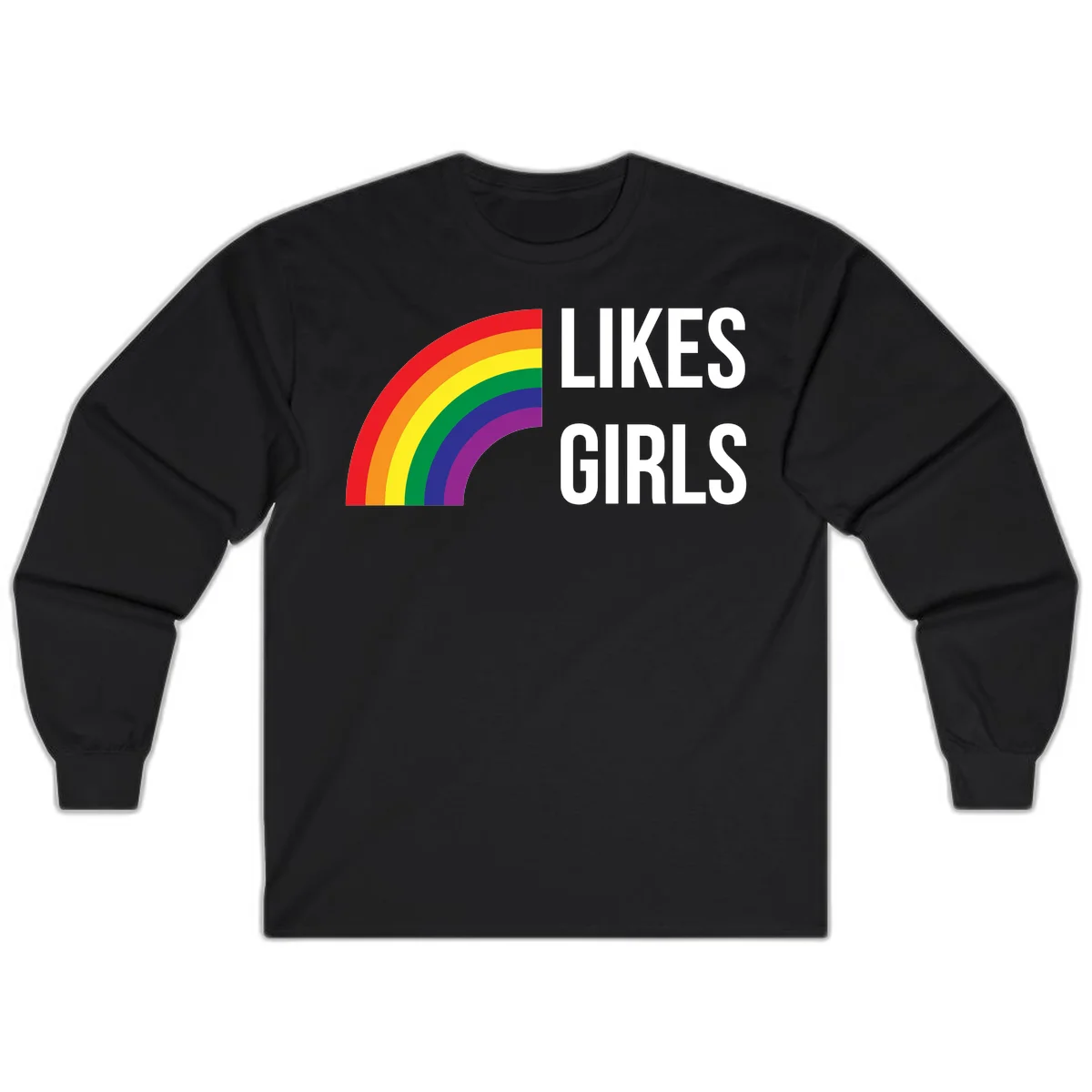 Colorful rainbow arc with 'Likes Girls' text - likes-girls-pride design on gray background in Black