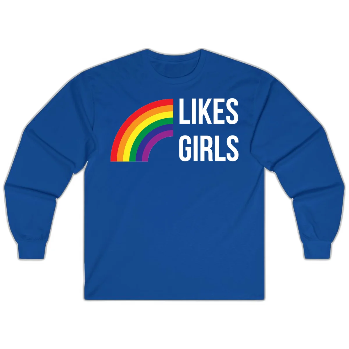 Colorful rainbow arc with 'Likes Girls' text - likes-girls-pride design on gray background in Royal