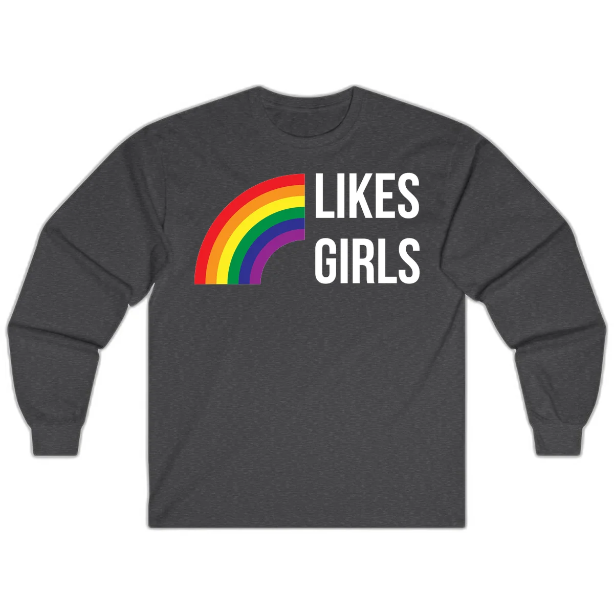 Colorful rainbow arc with 'Likes Girls' text - likes-girls-pride design on gray background in Dark Heather