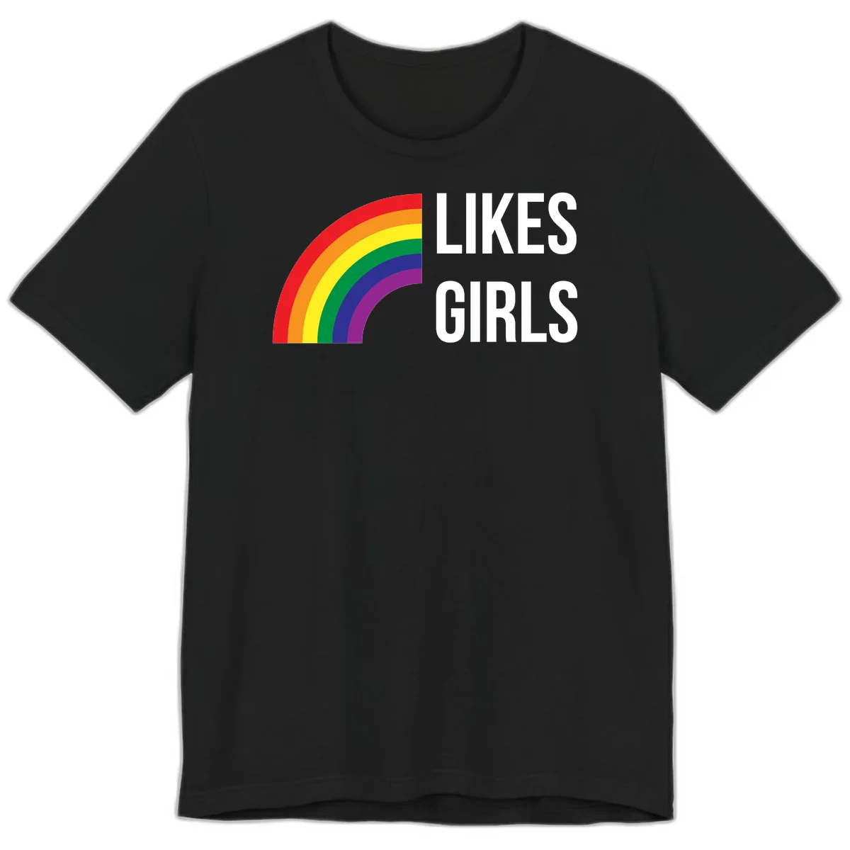 Colorful rainbow arc with 'Likes Girls' text - likes-girls-pride design on gray background in Black
