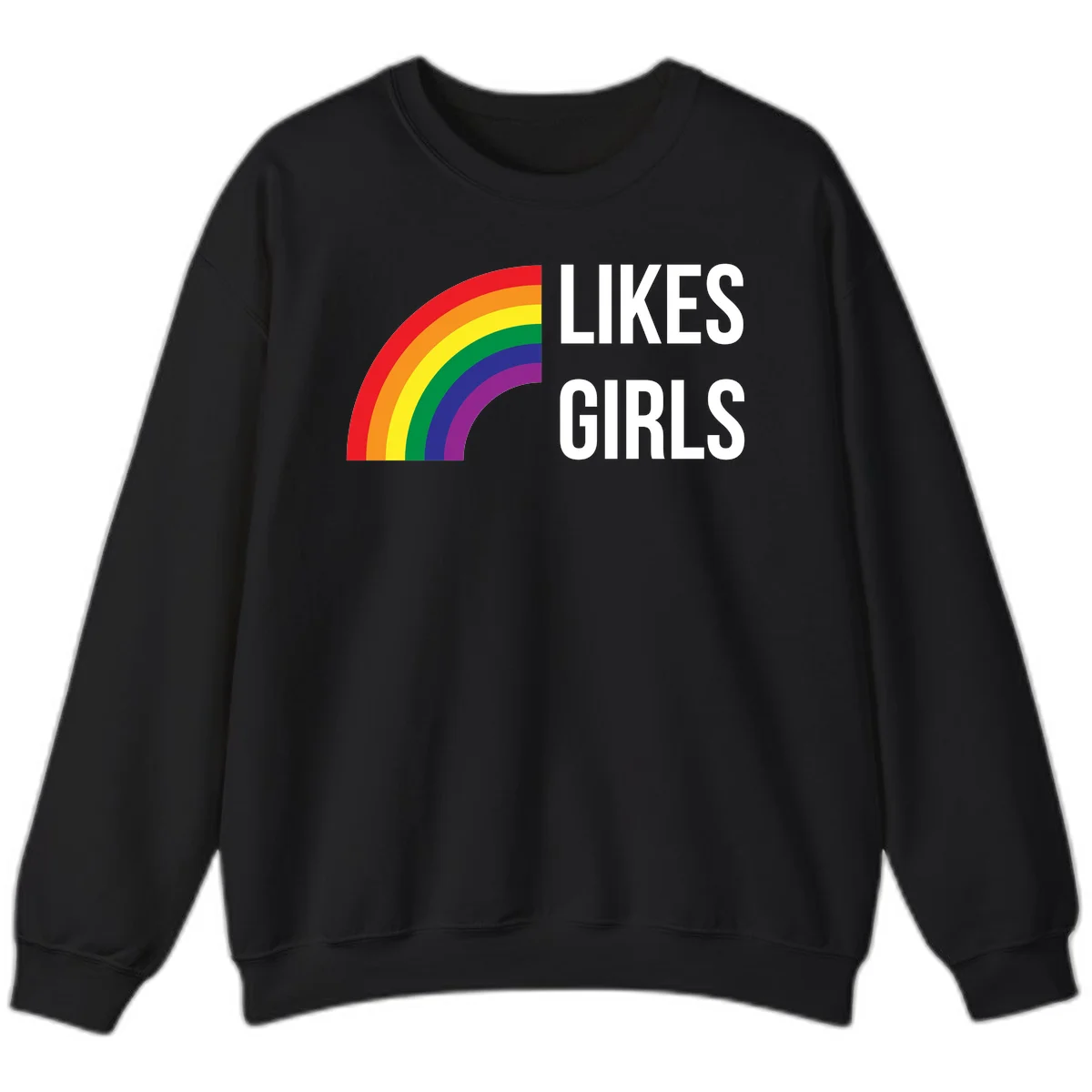 Colorful rainbow arc with 'Likes Girls' text - likes-girls-pride design on gray background in Black