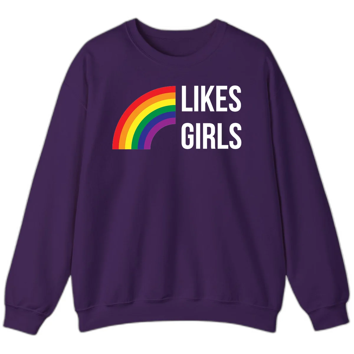 Colorful rainbow arc with 'Likes Girls' text - likes-girls-pride design on gray background in Purple