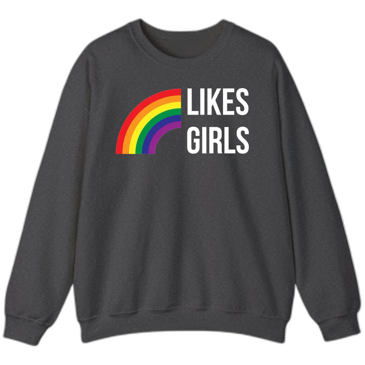 Colorful rainbow arc with 'Likes Girls' text - likes-girls-pride design on gray background in Dark Heather
