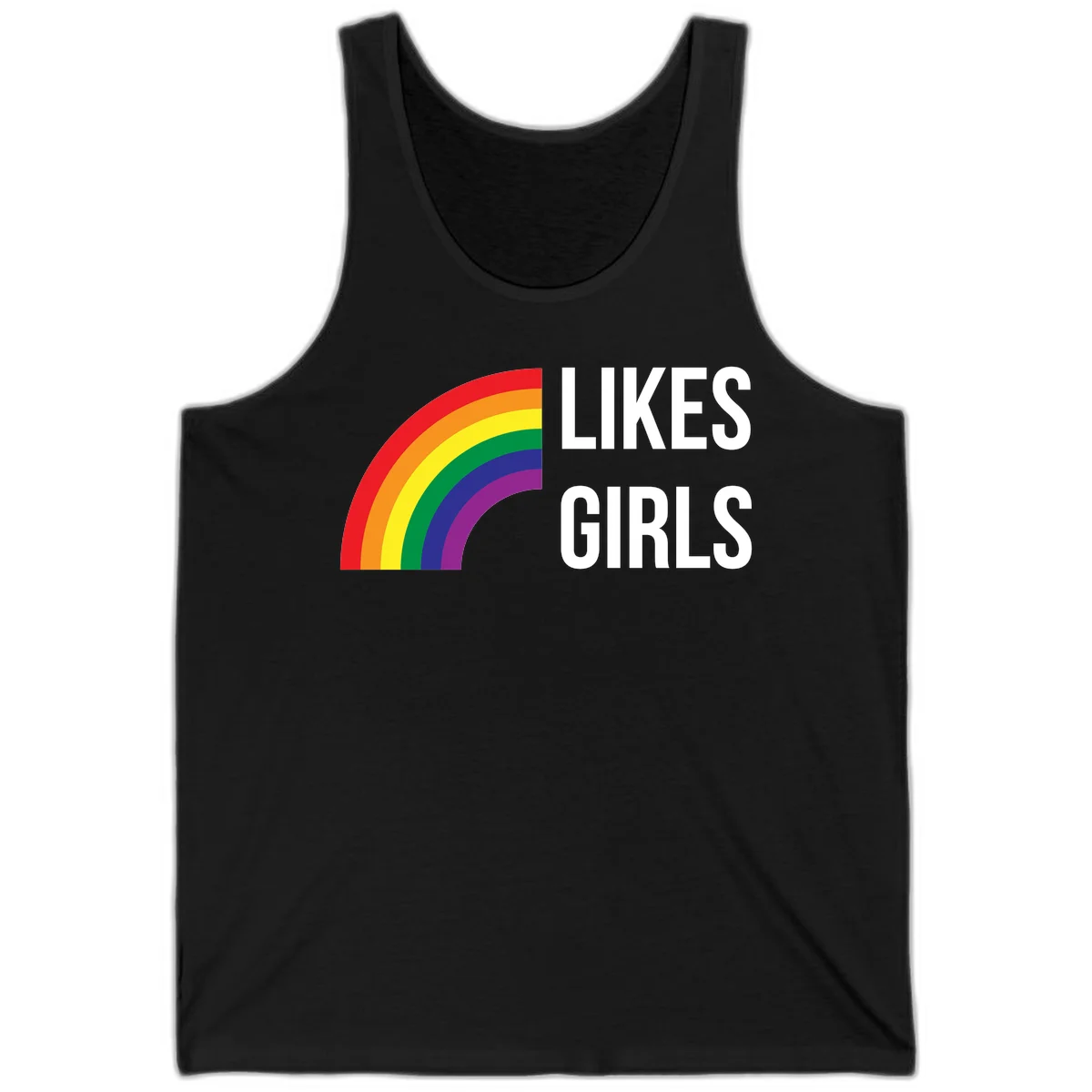 Colorful rainbow arc with 'Likes Girls' text - likes-girls-pride design on gray background in Black