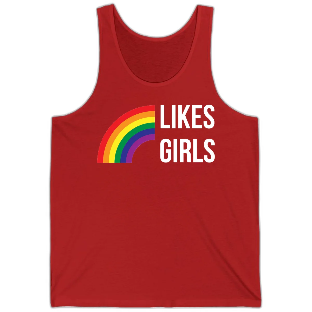 Colorful rainbow arc with 'Likes Girls' text - likes-girls-pride design on gray background in Red