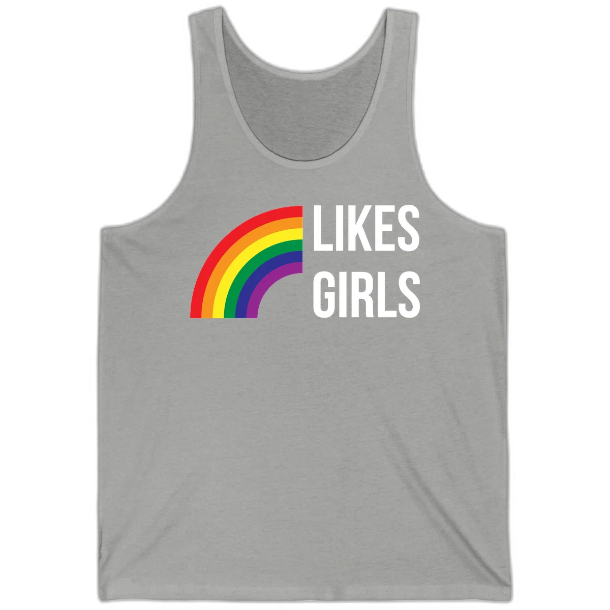Colorful rainbow arc with 'Likes Girls' text - likes-girls-pride design on gray background in Athletic Heather