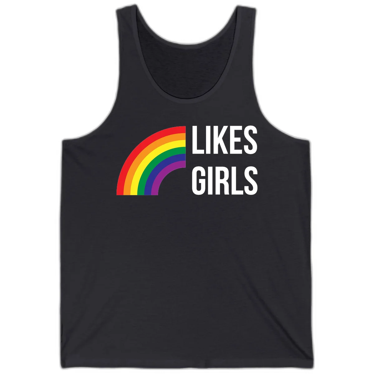 Colorful rainbow arc with 'Likes Girls' text - likes-girls-pride design on gray background in Dark Grey