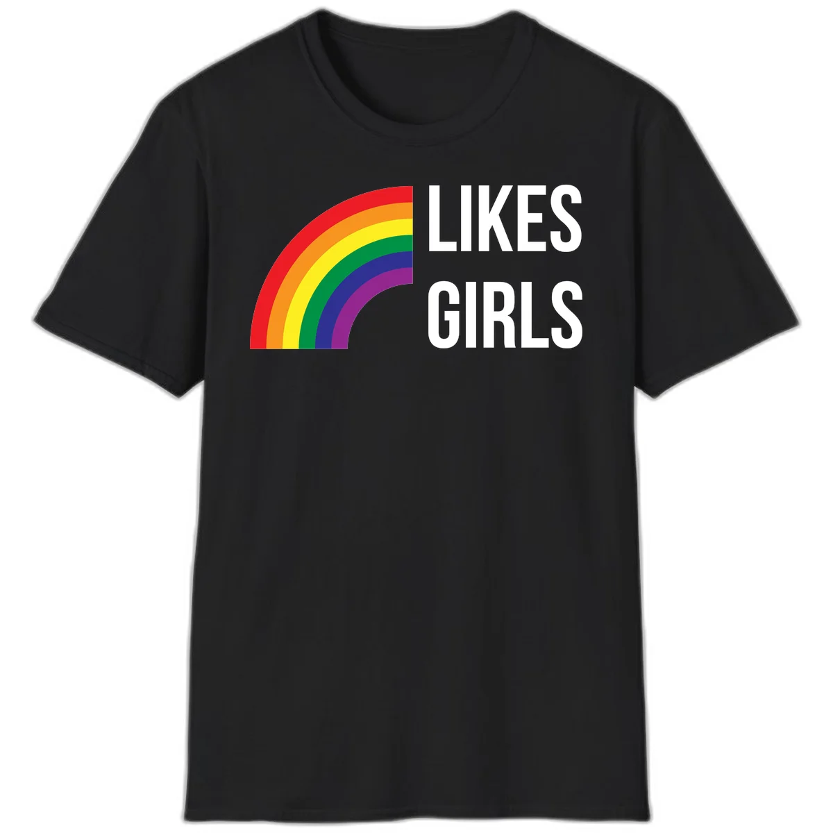 Colorful rainbow arc with 'Likes Girls' text - likes-girls-pride design on gray background in Black