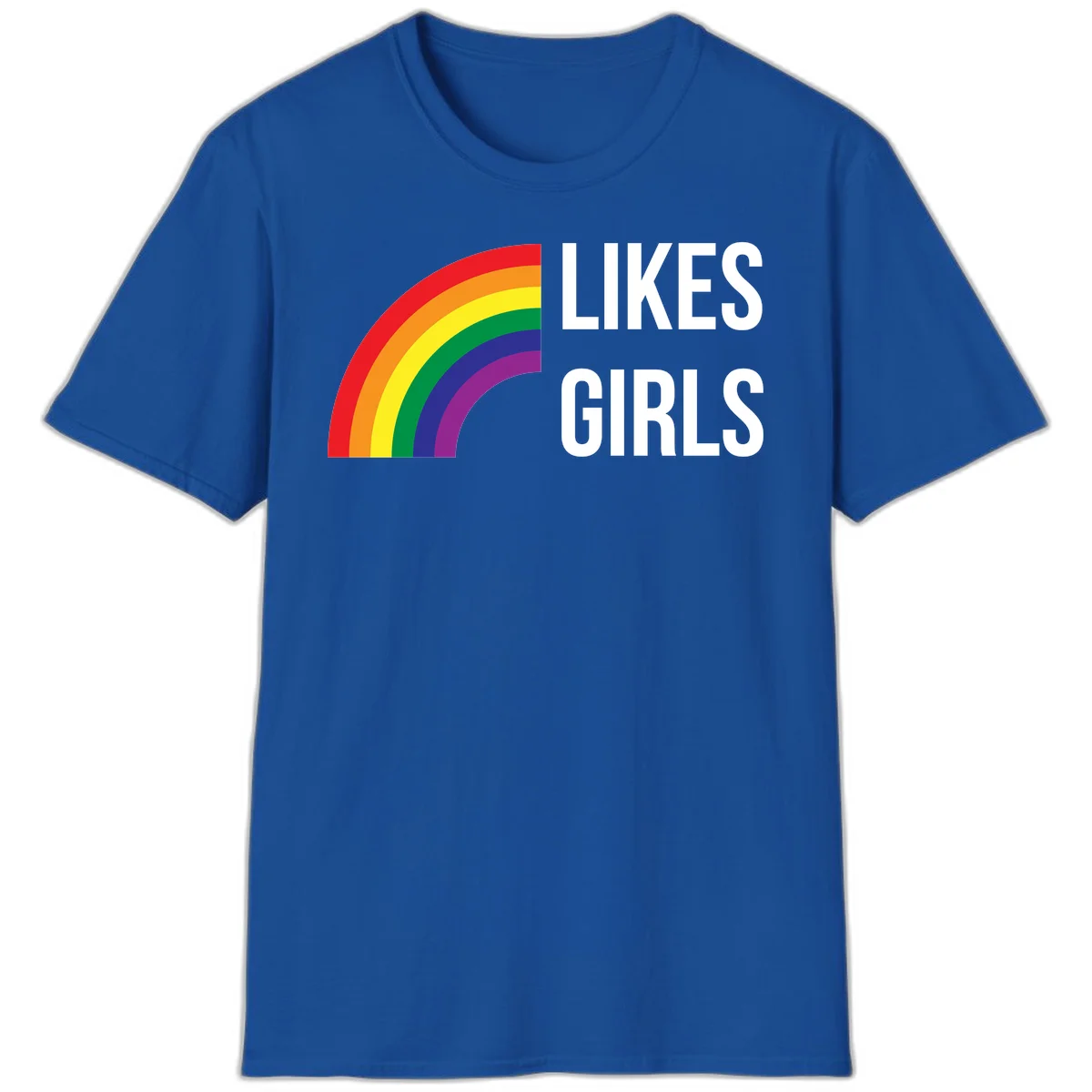 Colorful rainbow arc with 'Likes Girls' text - likes-girls-pride design on gray background in Royal