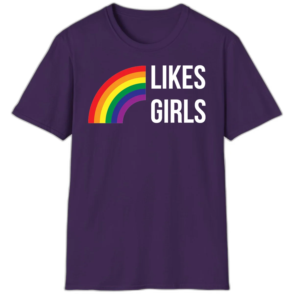 Colorful rainbow arc with 'Likes Girls' text - likes-girls-pride design on gray background in Purple