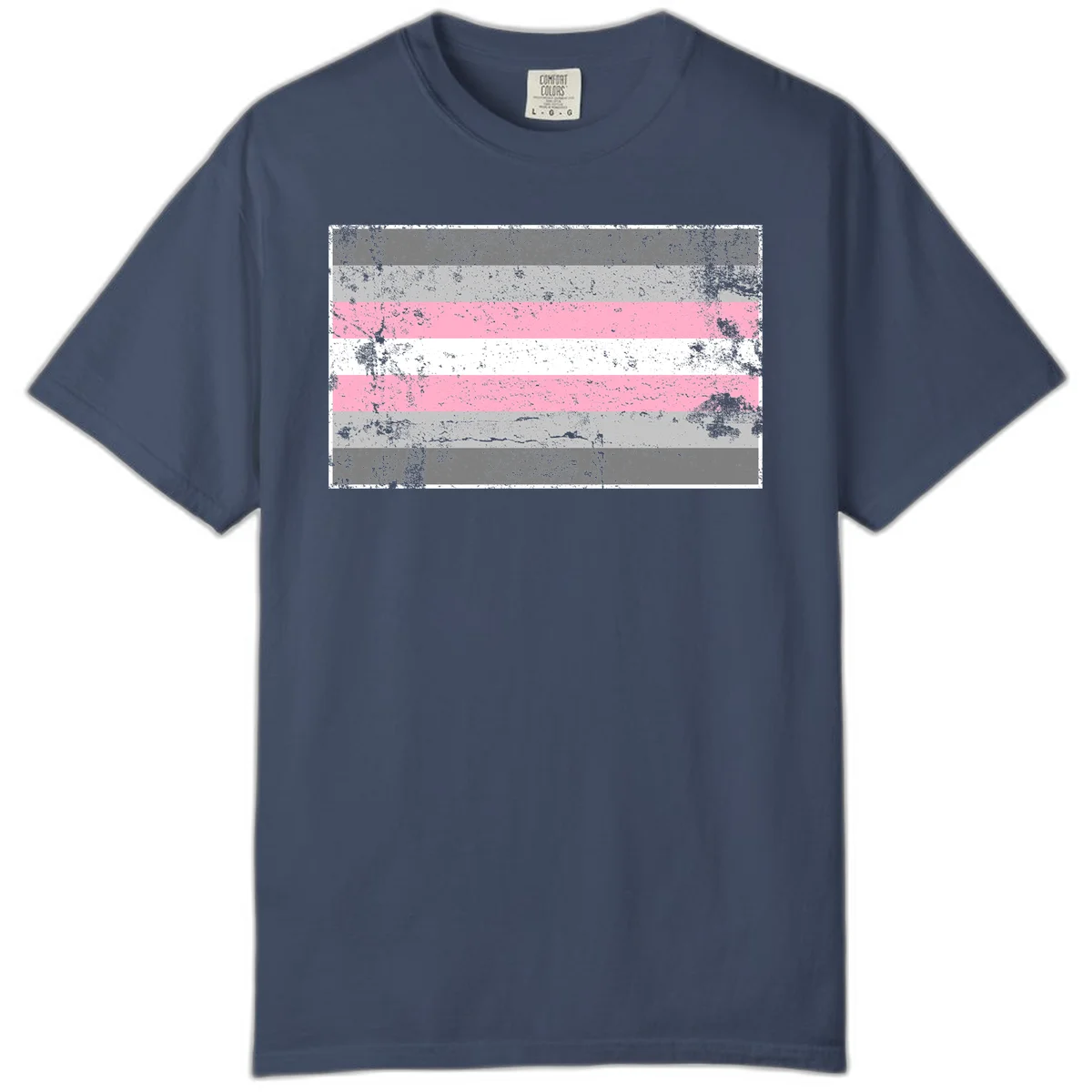 Distressed pride flag stripes design featuring pink, white, and gray horizontal bands with grunge texture overlay in Midnight