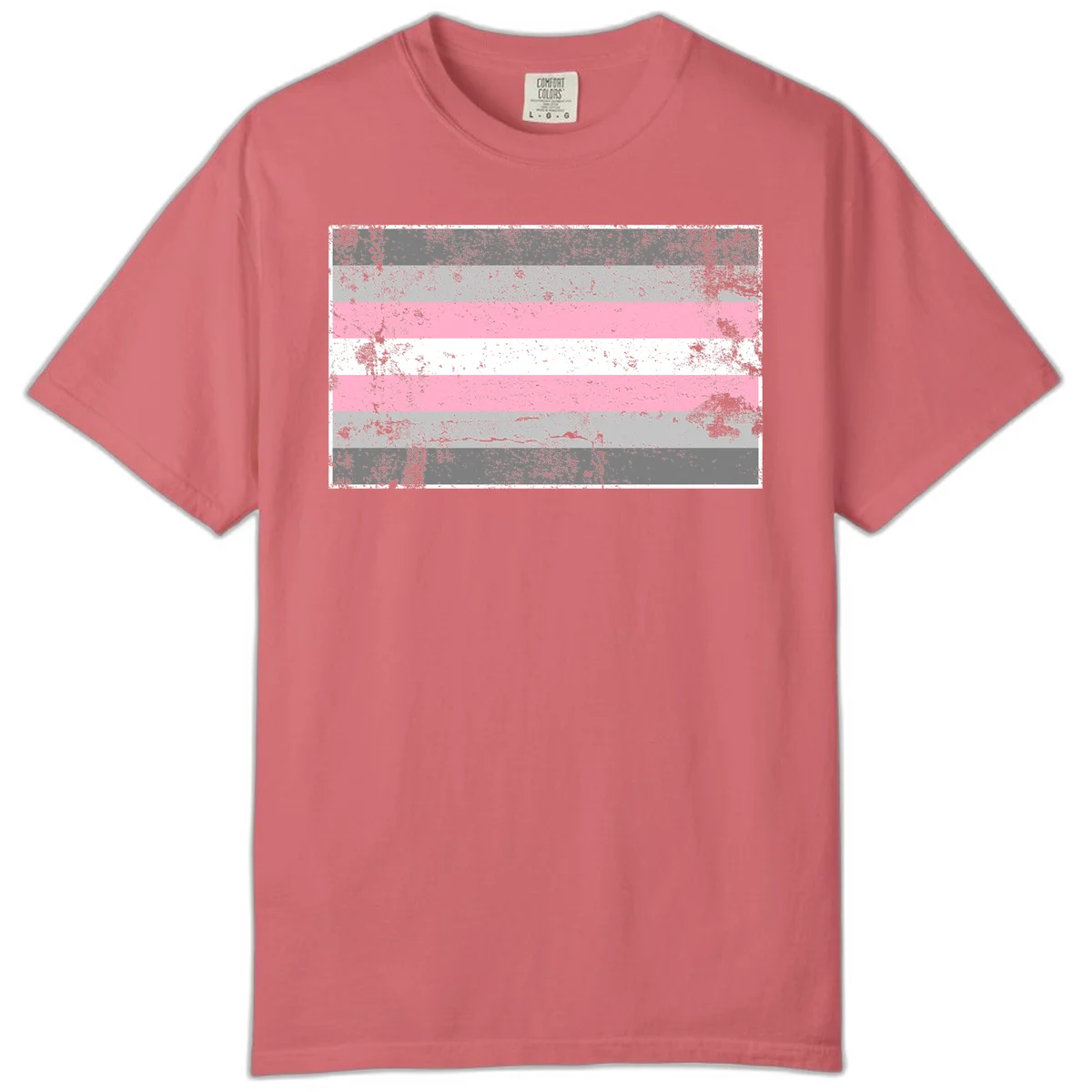 Distressed pride flag stripes design featuring pink, white, and gray horizontal bands with grunge texture overlay in Watermelon