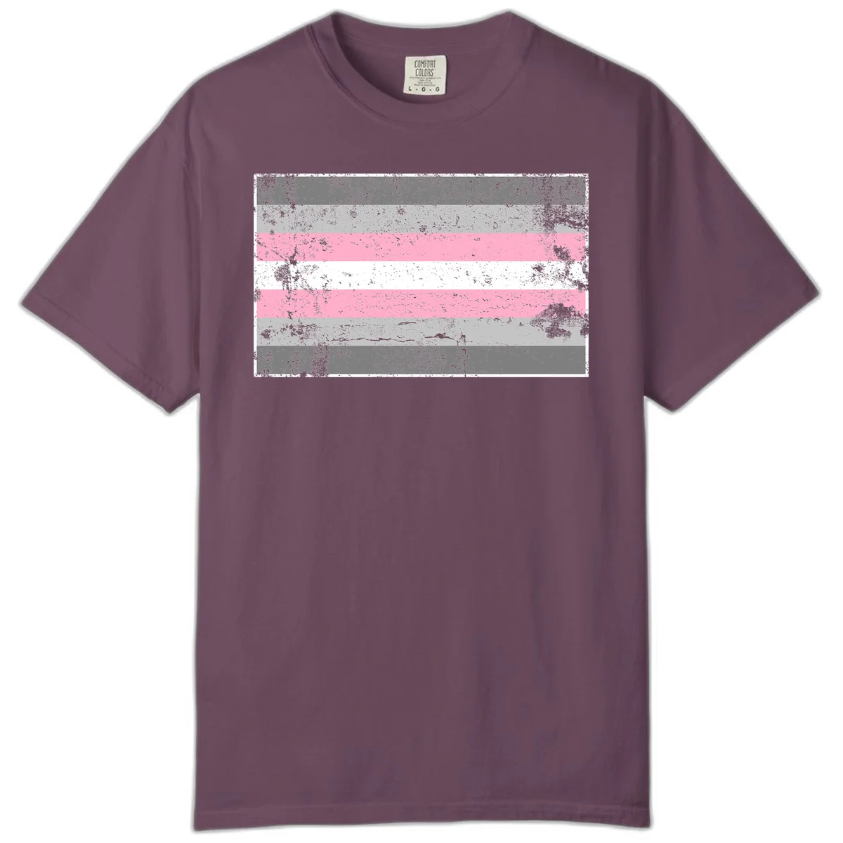 Distressed pride flag stripes design featuring pink, white, and gray horizontal bands with grunge texture overlay in Berry