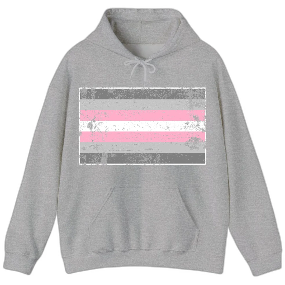 Distressed pride flag stripes design featuring pink, white, and gray horizontal bands with grunge texture overlay in Sport Grey