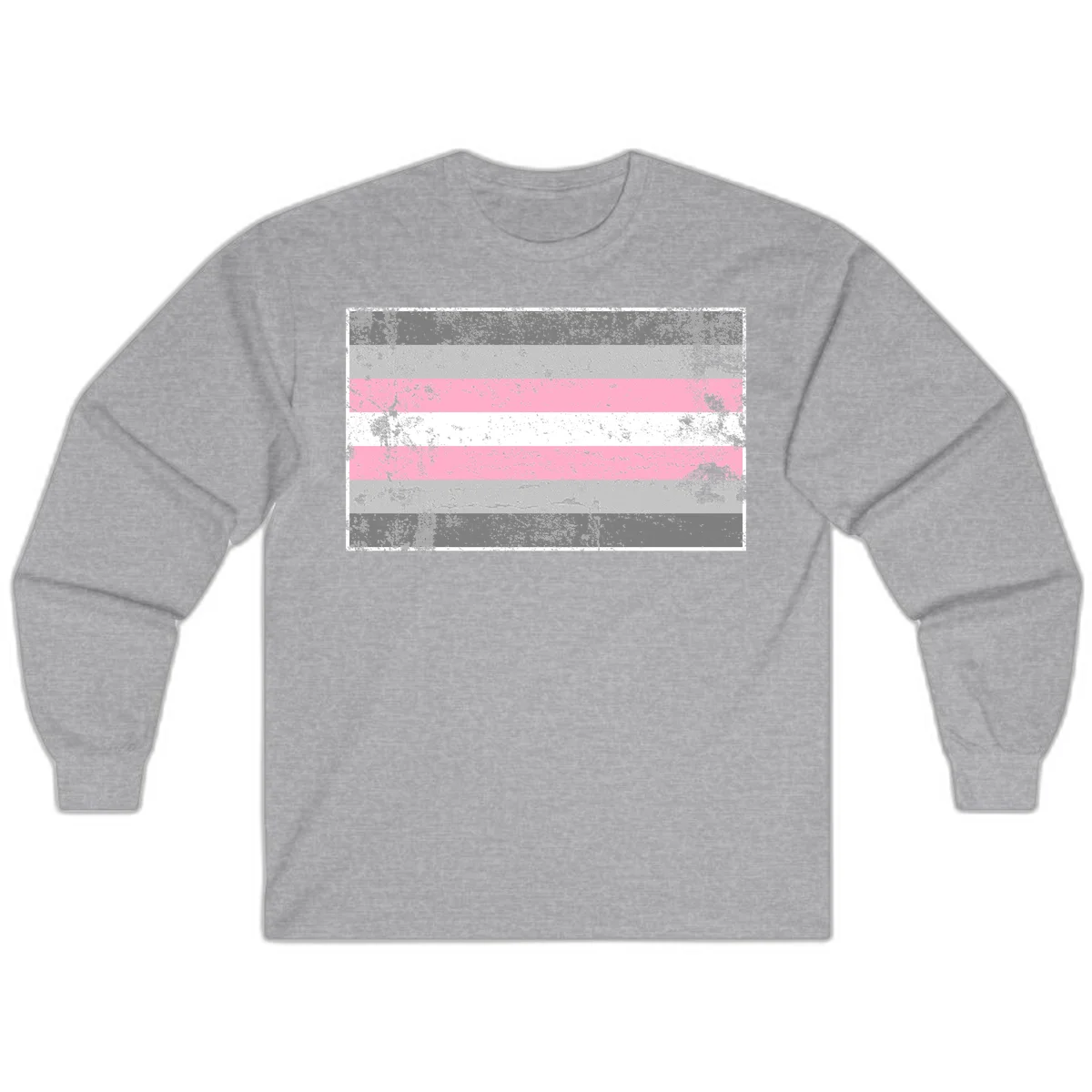 Distressed pride flag stripes design featuring pink, white, and gray horizontal bands with grunge texture overlay in Sport Grey