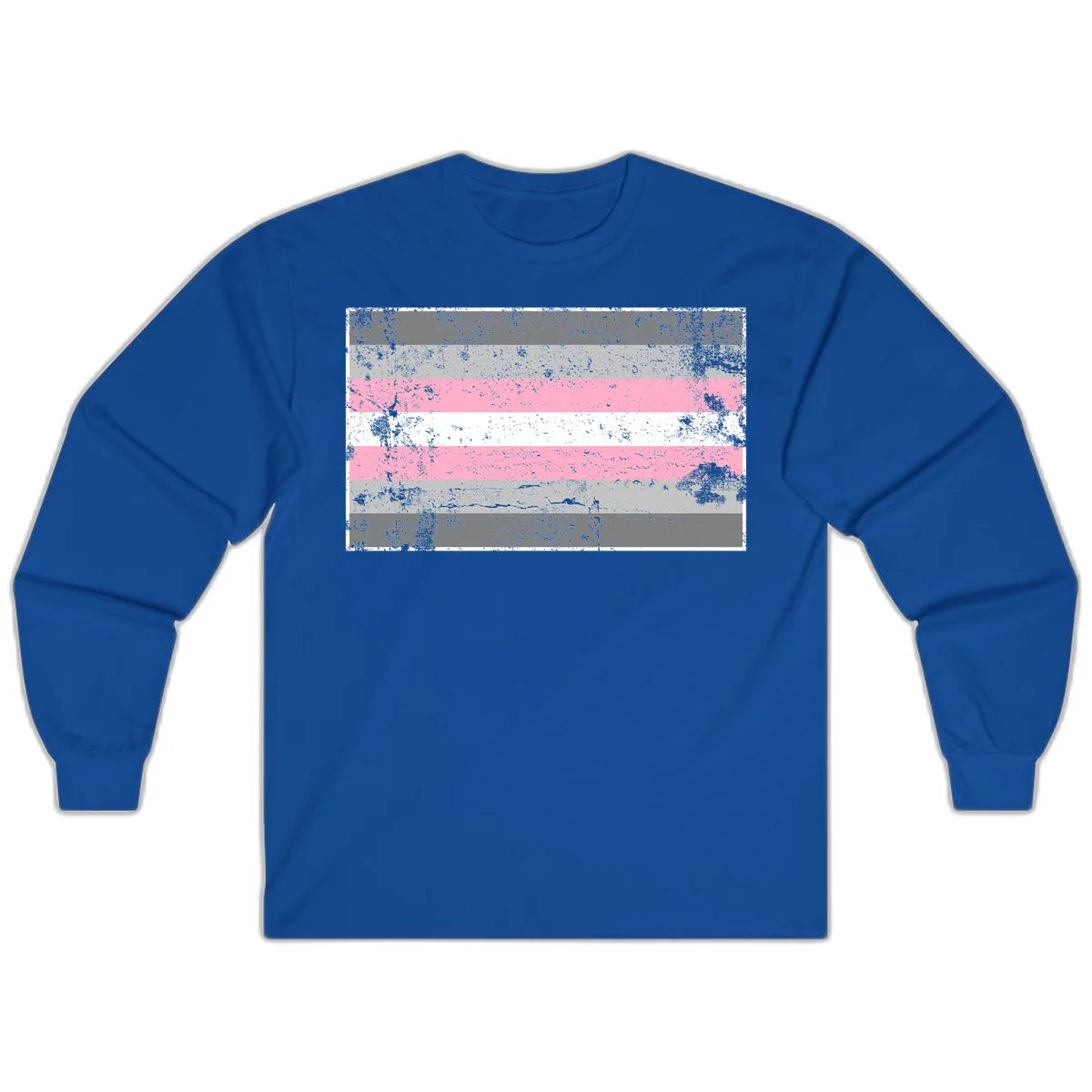 Distressed pride flag stripes design featuring pink, white, and gray horizontal bands with grunge texture overlay in Royal