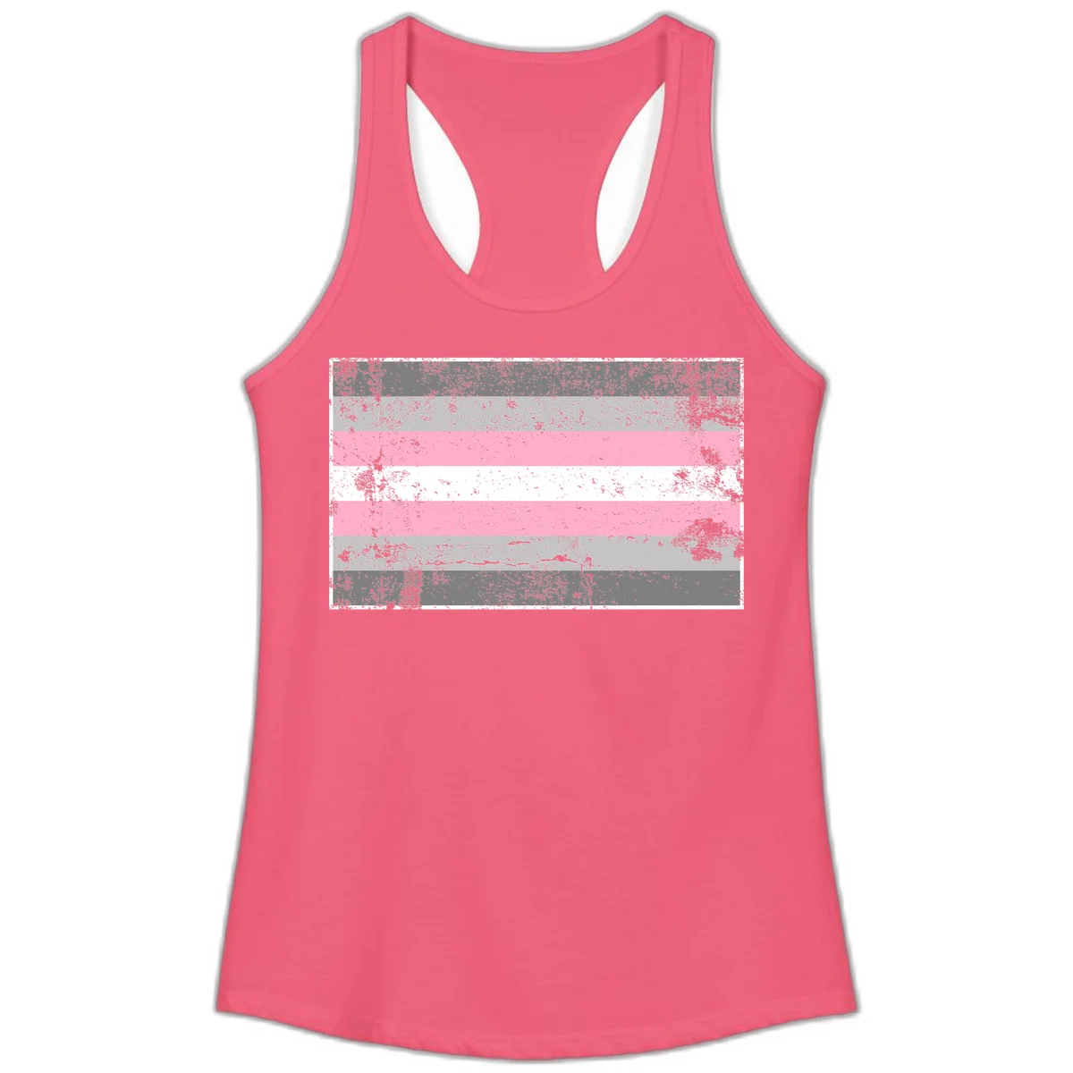 Distressed pride flag stripes design featuring pink, white, and gray horizontal bands with grunge texture overlay in Hot Pink