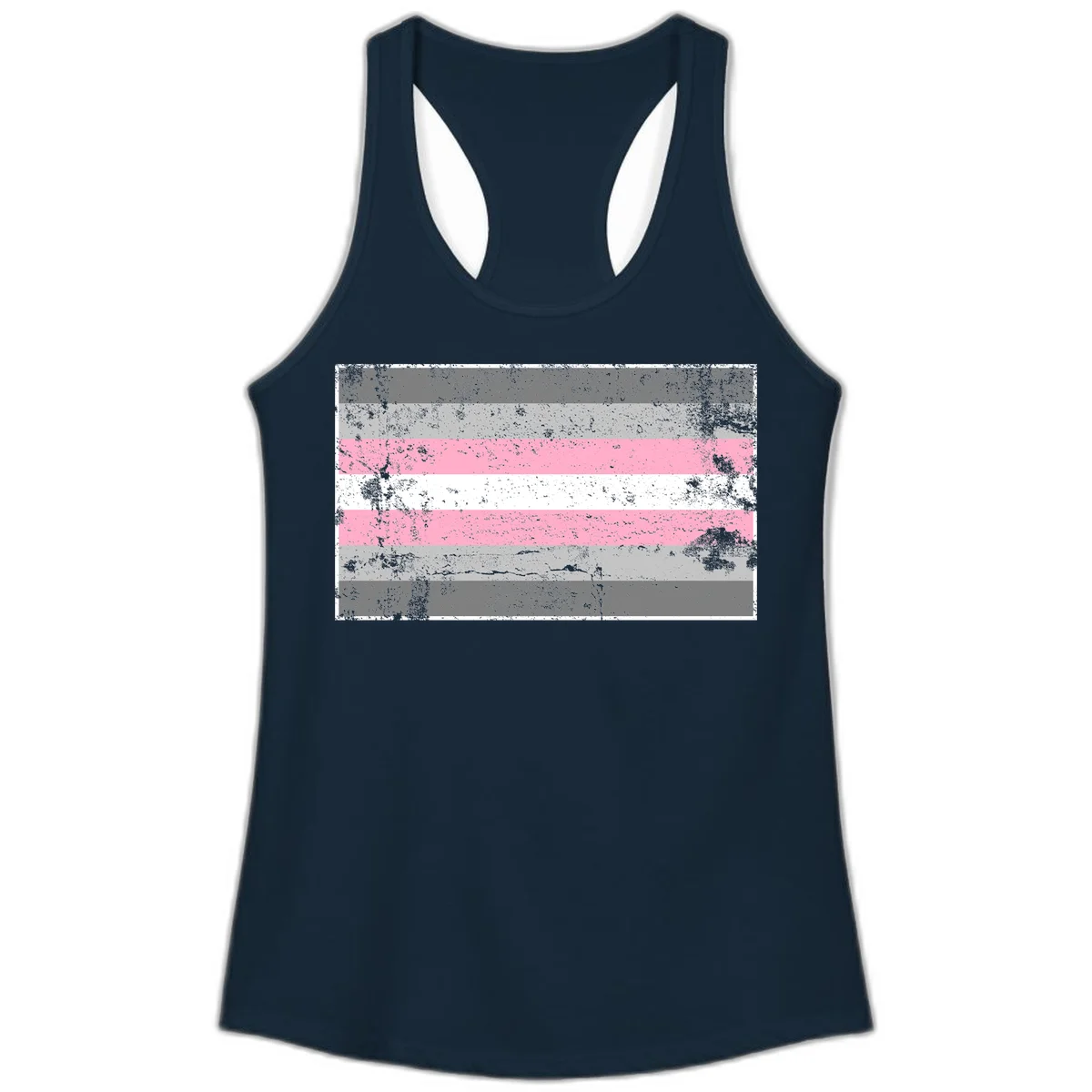 Distressed pride flag stripes design featuring pink, white, and gray horizontal bands with grunge texture overlay in Solid Midnight Navy