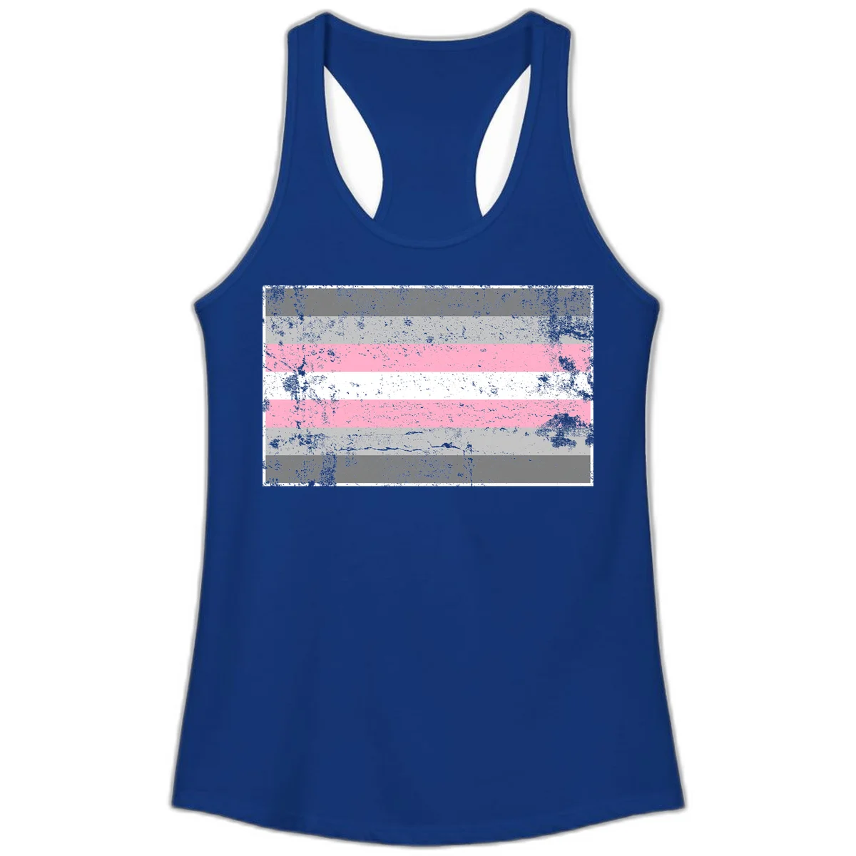 Distressed pride flag stripes design featuring pink, white, and gray horizontal bands with grunge texture overlay in Solid Royal