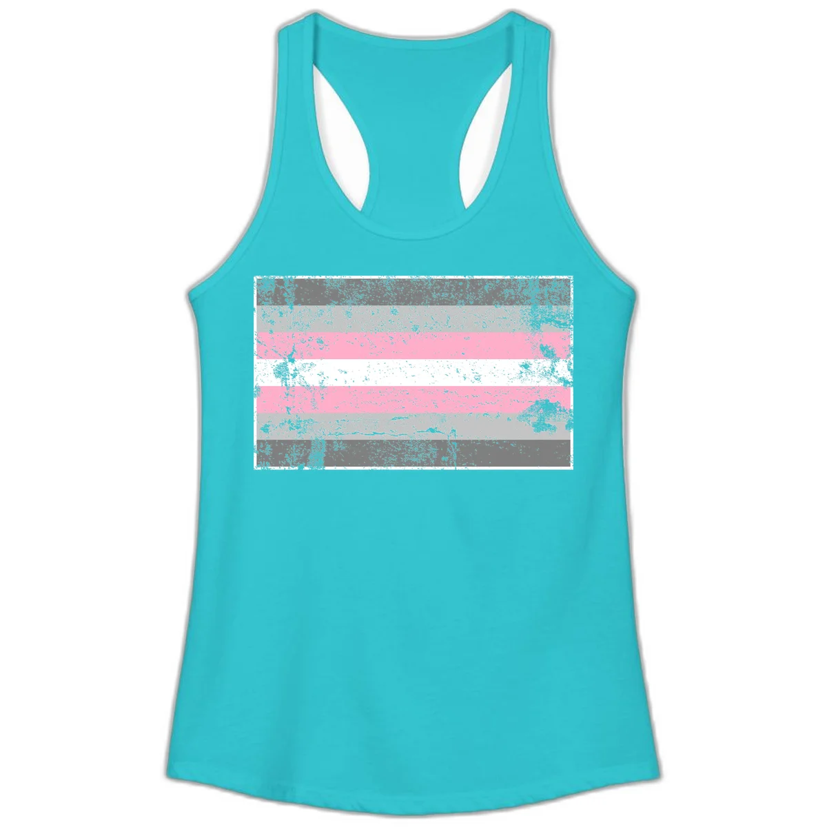 Distressed pride flag stripes design featuring pink, white, and gray horizontal bands with grunge texture overlay in Solid Tahiti Blue