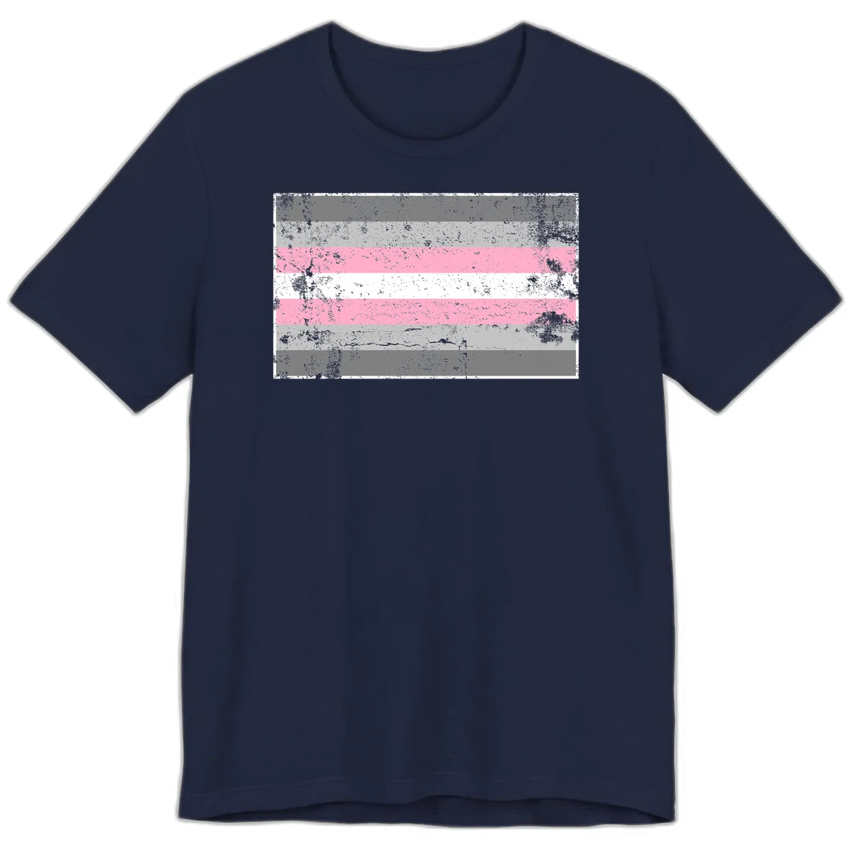 Distressed pride flag stripes design featuring pink, white, and gray horizontal bands with grunge texture overlay in Navy