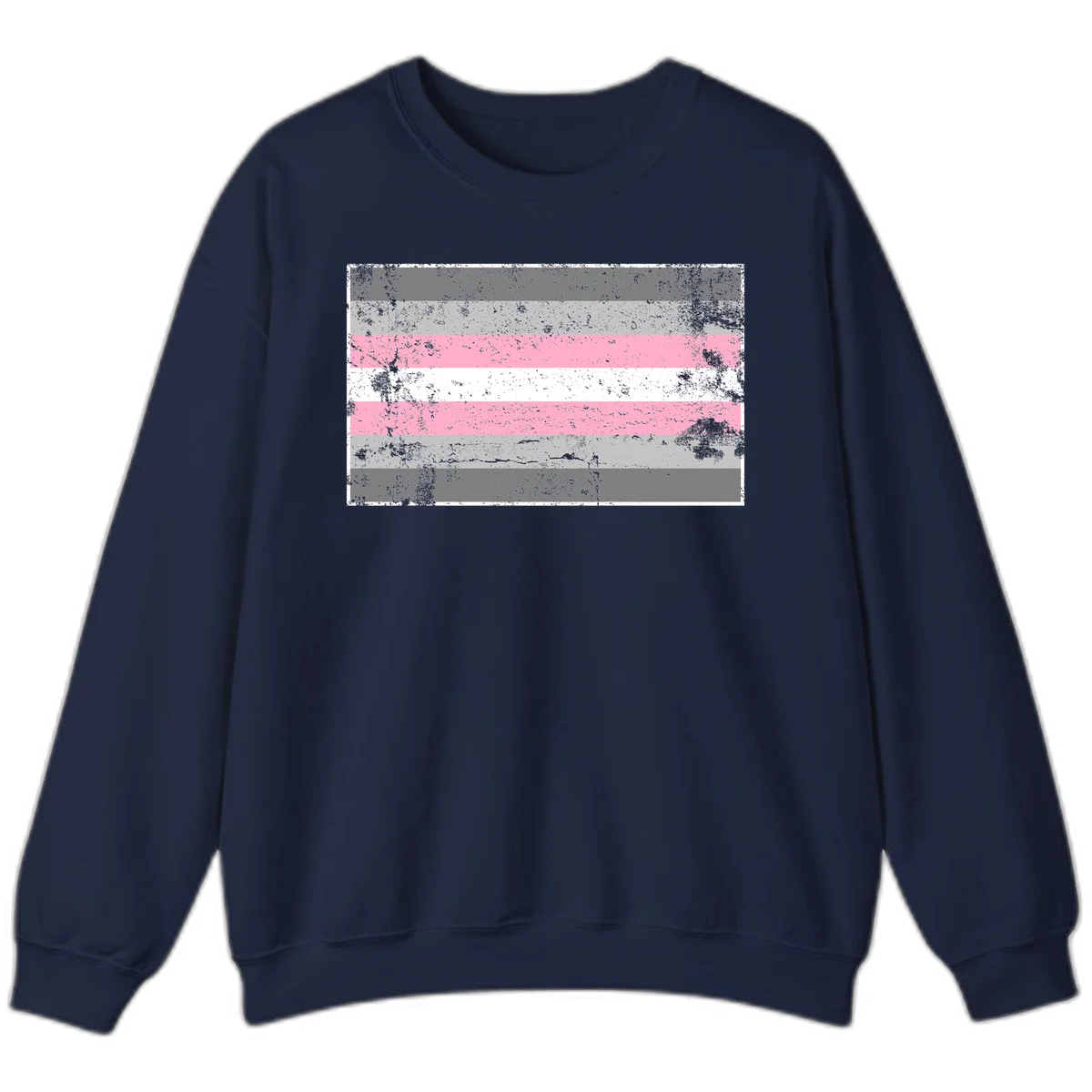 Distressed pride flag stripes design featuring pink, white, and gray horizontal bands with grunge texture overlay in Navy