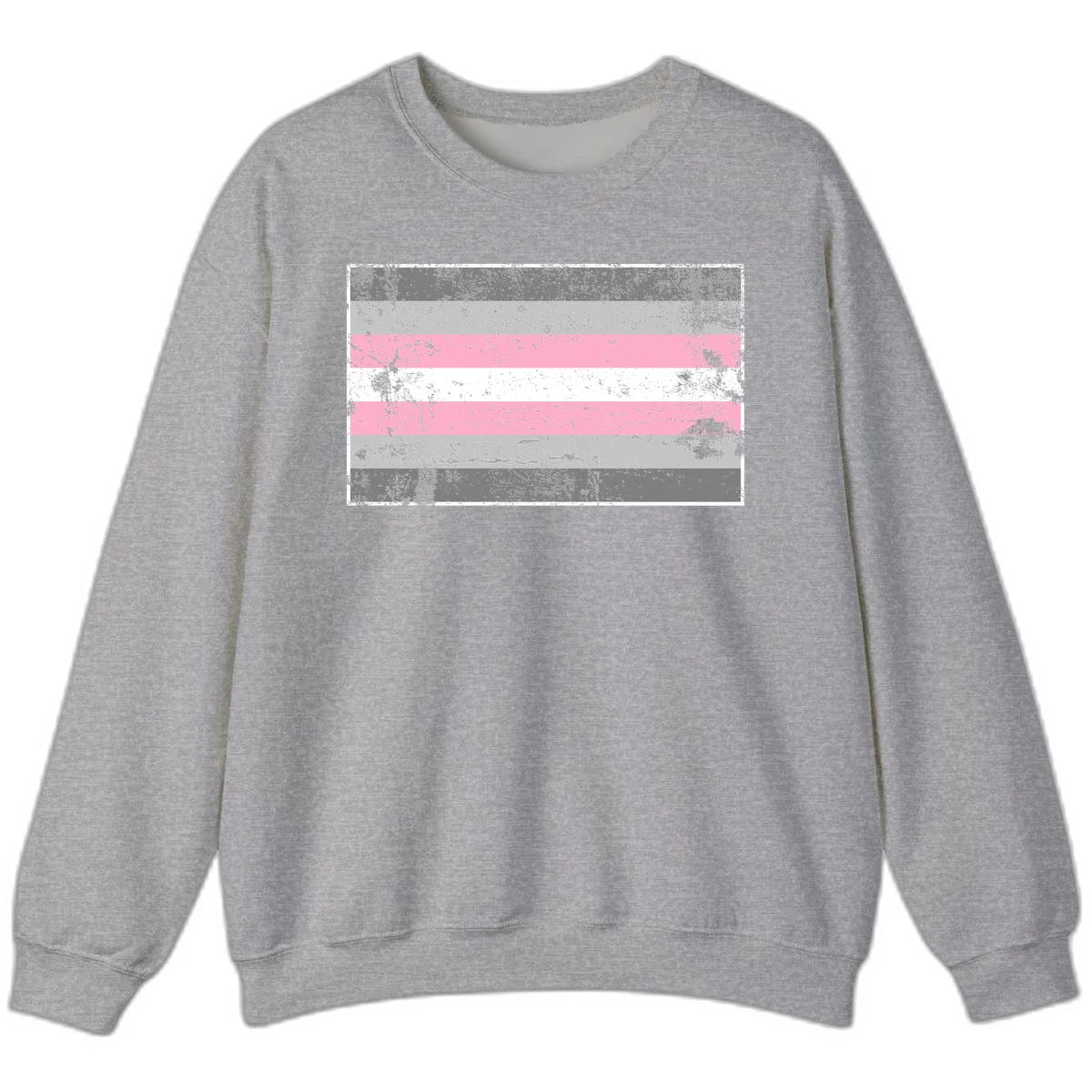 Distressed pride flag stripes design featuring pink, white, and gray horizontal bands with grunge texture overlay in Sport Grey