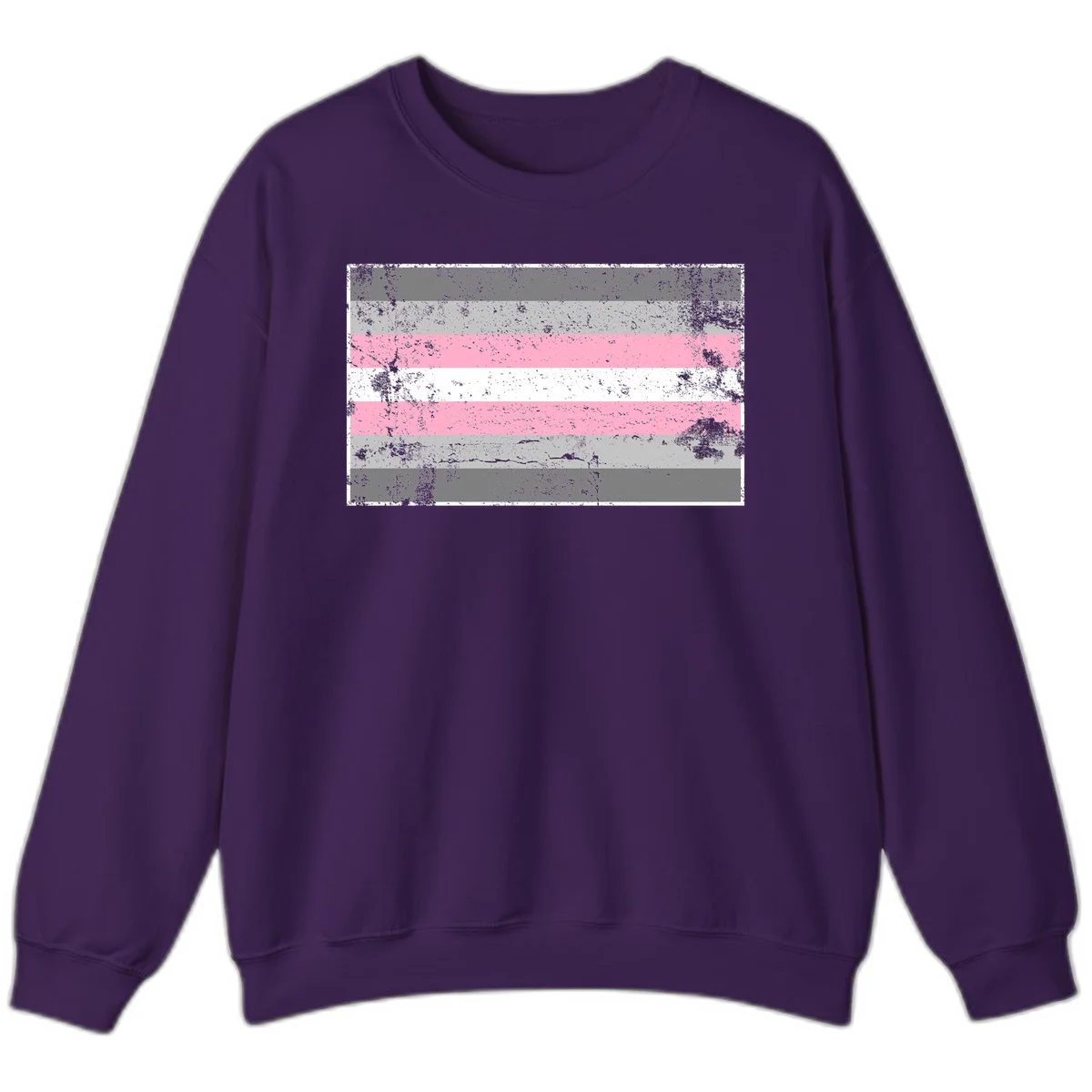 Distressed pride flag stripes design featuring pink, white, and gray horizontal bands with grunge texture overlay in Purple