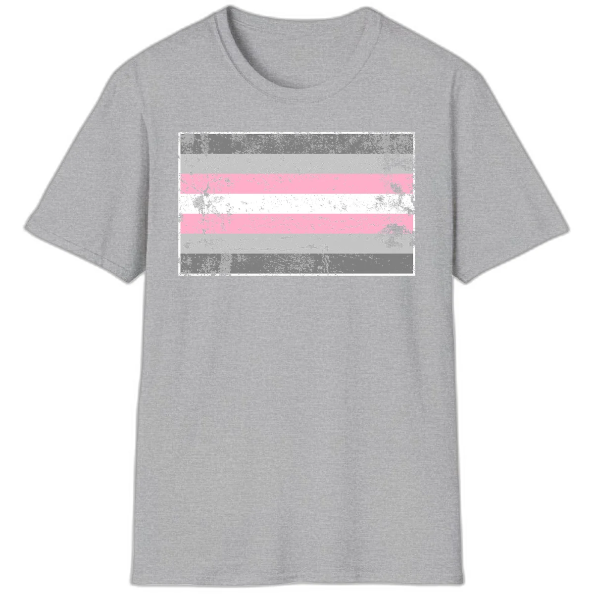 Distressed pride flag stripes design featuring pink, white, and gray horizontal bands with grunge texture overlay in Sport Grey