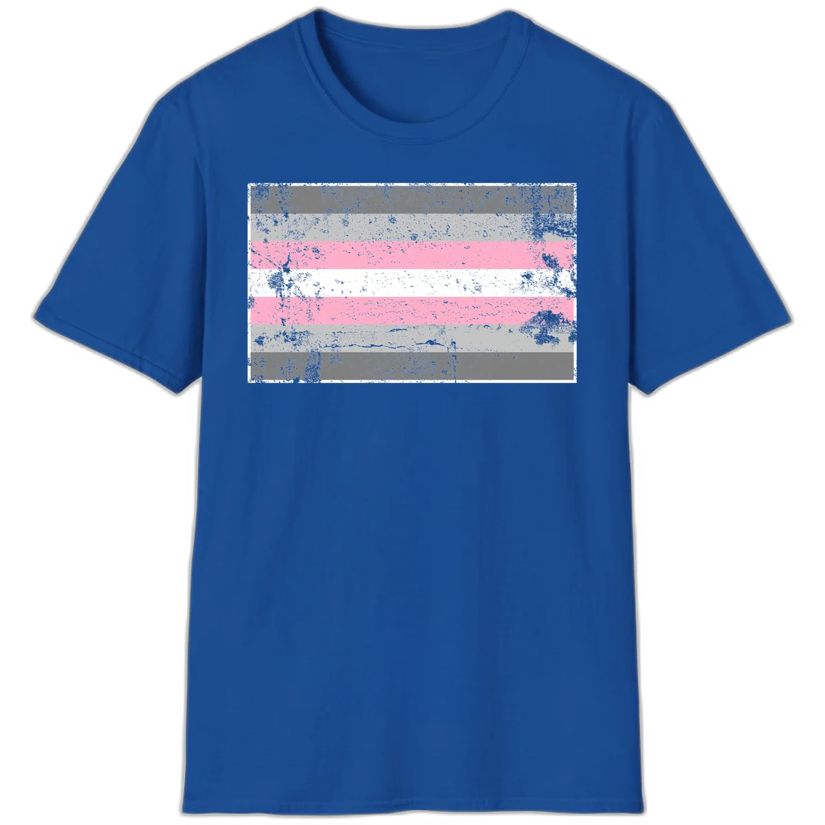 Distressed pride flag stripes design featuring pink, white, and gray horizontal bands with grunge texture overlay in Royal
