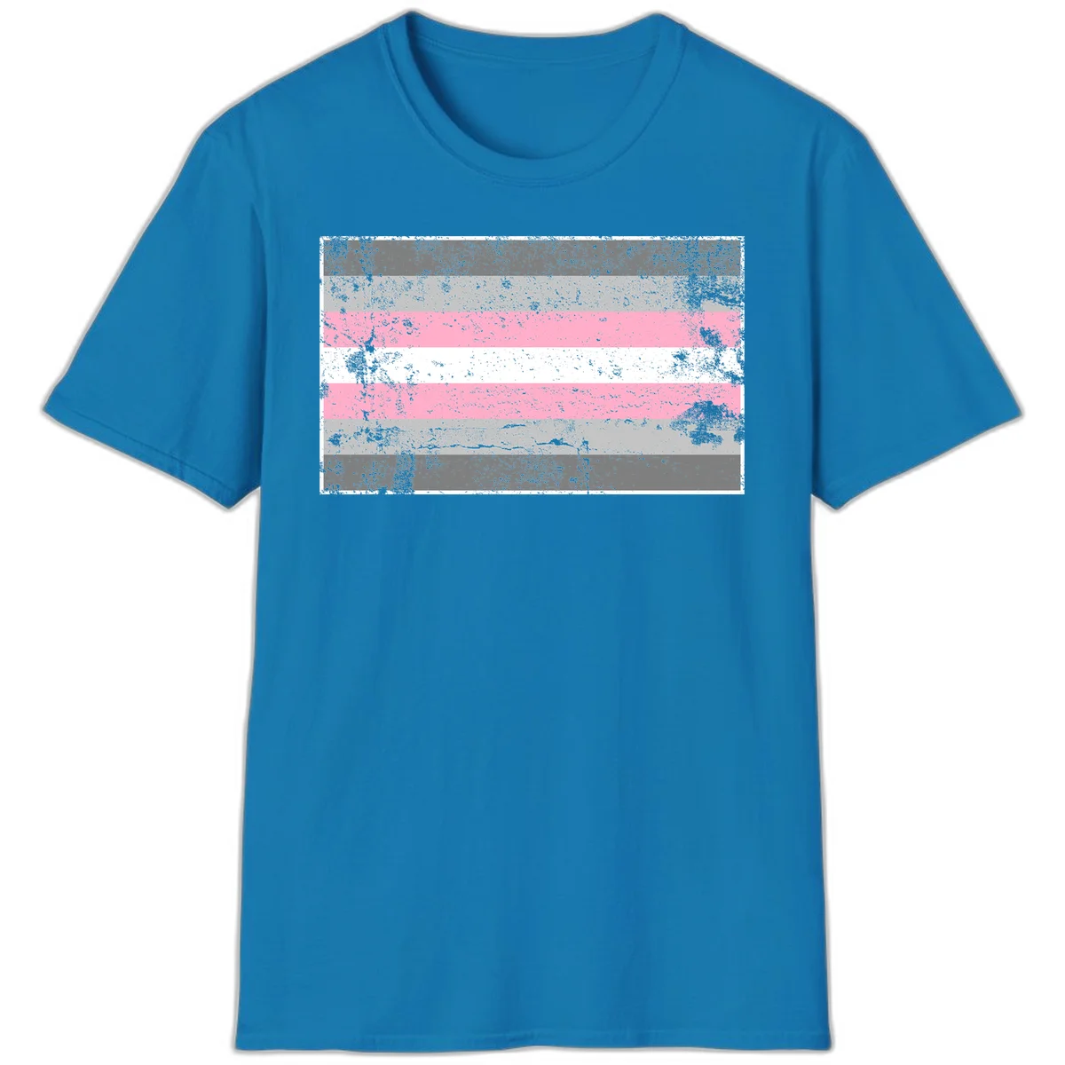 Distressed pride flag stripes design featuring pink, white, and gray horizontal bands with grunge texture overlay in Sapphire