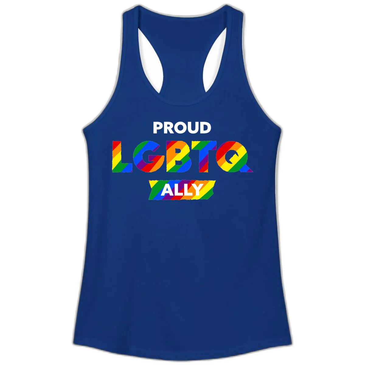 Colorful proud LGBTQ ally design with rainbow diagonal stripes filling large bold letters spelling out the message. in Solid Royal