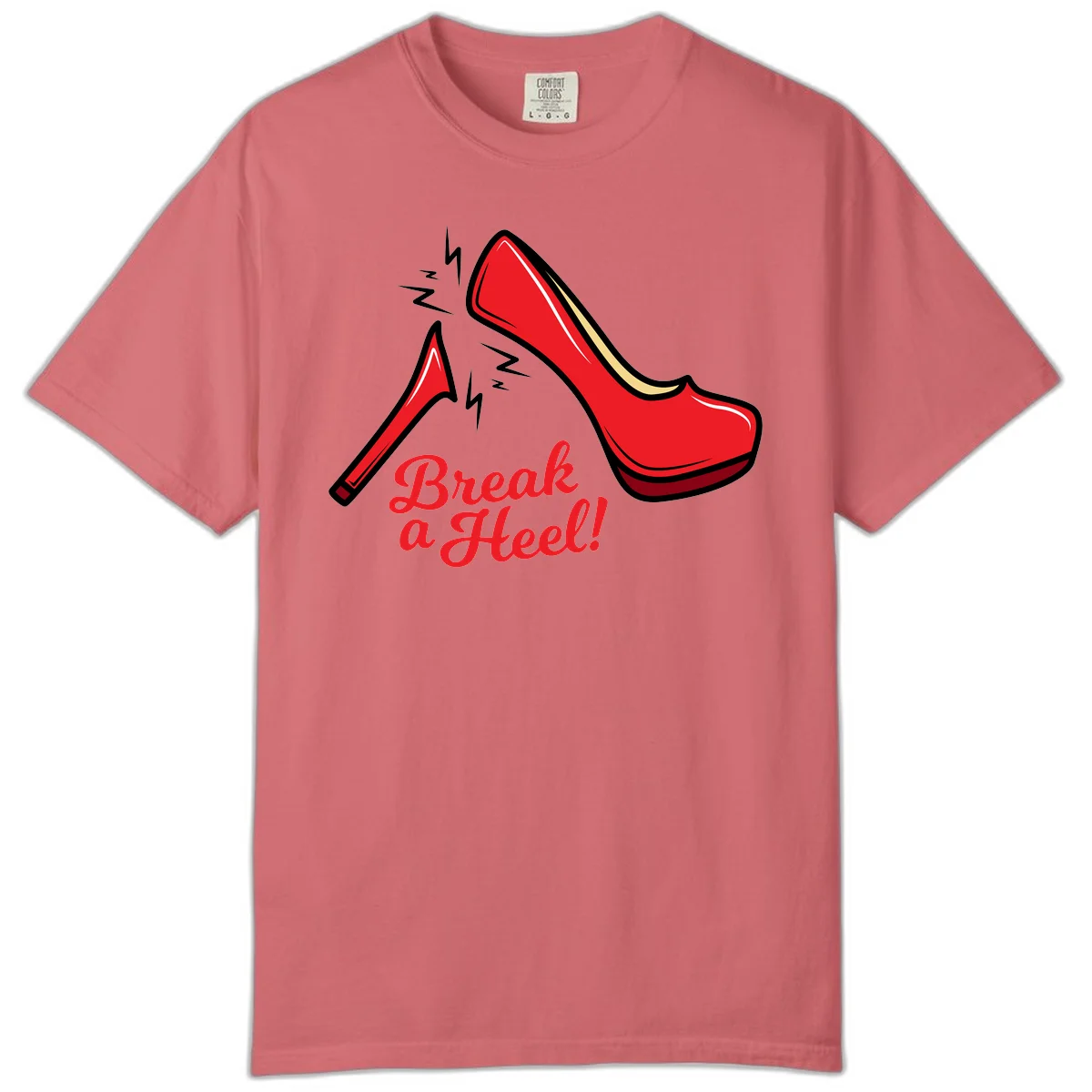 Illustration of red high heel shoes with lightning bolts and 'Break a Heel!' text - break-a-heel-fashion design in Watermelon