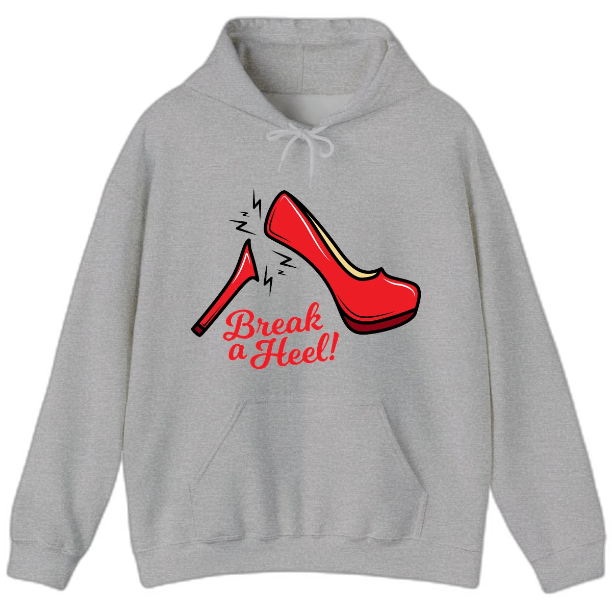 Illustration of red high heel shoes with lightning bolts and 'Break a Heel!' text - break-a-heel-fashion design in Sport Grey