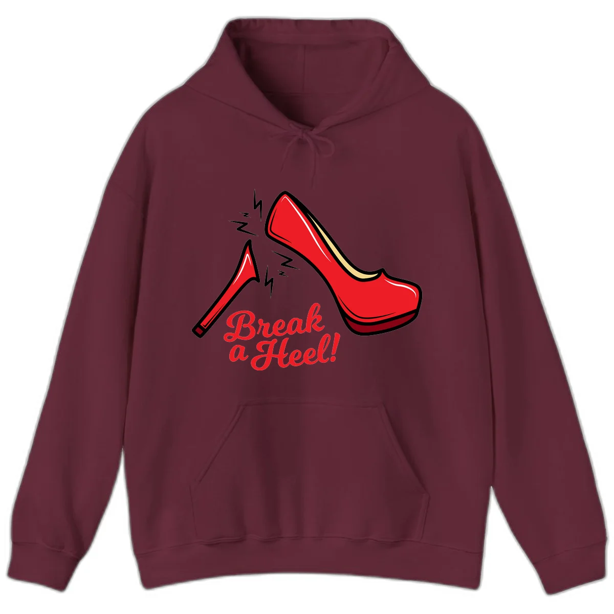 Illustration of red high heel shoes with lightning bolts and 'Break a Heel!' text - break-a-heel-fashion design in Maroon