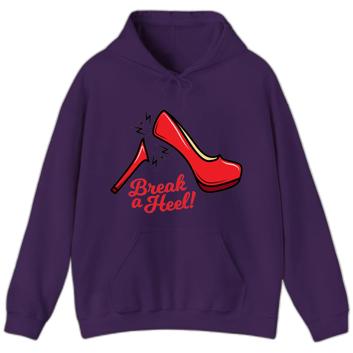 Illustration of red high heel shoes with lightning bolts and 'Break a Heel!' text - break-a-heel-fashion design in Purple