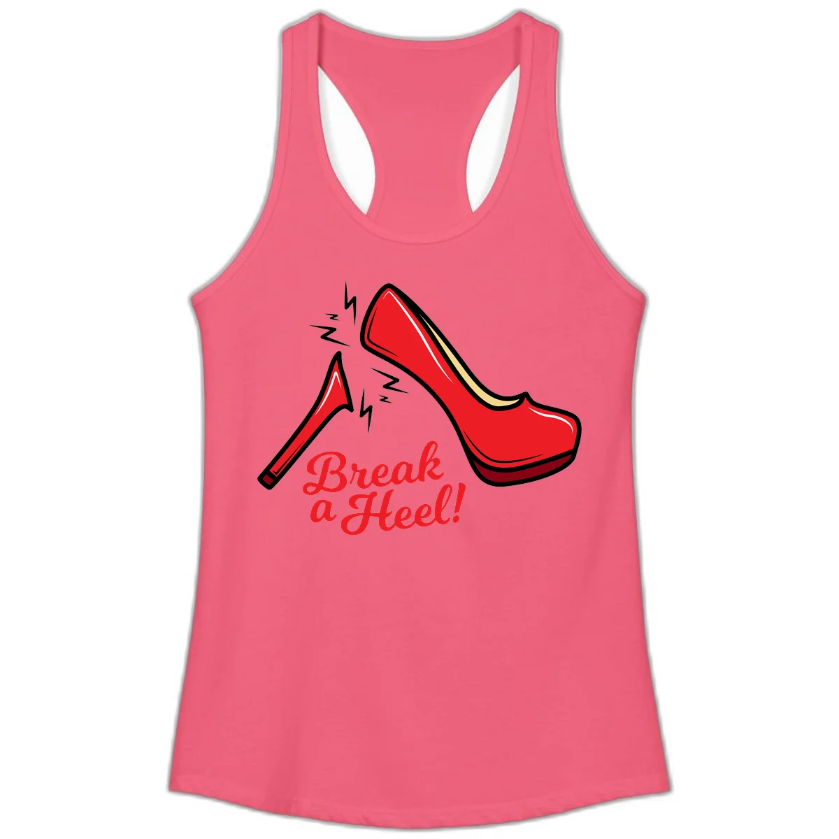 Illustration of red high heel shoes with lightning bolts and 'Break a Heel!' text - break-a-heel-fashion design in Hot Pink